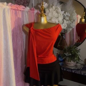 Red One-Shoulder Knot Detail Top - Unbranded